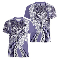 Aloha Vintage Plumeria Hawaiian Tapa Pattern Women V-Neck T-Shirt Purple Hawaiian Tapa Pattern - Polynesian Pride
