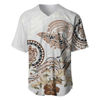 Polynesian Manta Ray Baseball Jersey Beige Floral Turtle Tattoo - Polynesian Pride