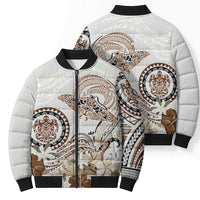 Polynesian Manta Ray Bomber Puffer Jacket Beige Floral Turtle Tattoo LT9 - Polynesian Pride