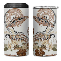 Polynesian Manta Ray 4 in 1 Can Cooler Tumbler Beige Floral Turtle Tattoo LT9 One Size: 16 oz Beige - Polynesian Pride