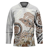 Polynesian Manta Ray Hockey Jersey Beige Floral Turtle Tattoo LT9 Unisex Beige - Polynesian Pride