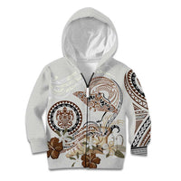 Polynesian Manta Ray Kid Hoodie Beige Floral Turtle Tattoo - Polynesian Pride
