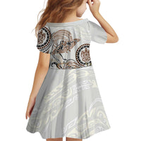 Polynesian Manta Ray Kid Short Sleeve Dress Beige Floral Turtle Tattoo - Polynesian Pride