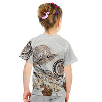 Polynesian Manta Ray Kid T Shirt Beige Floral Turtle Tattoo - Polynesian Pride