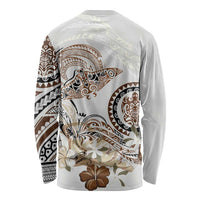 Polynesian Manta Ray Long Sleeve Shirt Beige Floral Turtle Tattoo LT9 - Polynesian Pride