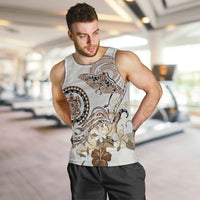 Polynesian Manta Ray Men Tank Top Beige Floral Turtle Tattoo - Polynesian Pride