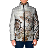 Polynesian Manta Ray Padded Jacket Beige Floral Turtle Tattoo LT9 Men Beige - Polynesian Pride