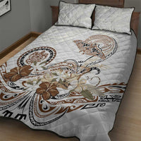 Polynesian Manta Ray Quilt Bed Set Beige Floral Turtle Tattoo - Polynesian Pride