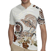 Polynesian Manta Ray Rugby Jersey Beige Floral Turtle Tattoo LT9 - Polynesian Pride