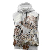 Polynesian Manta Ray Sleeveless Hoodie Beige Floral Turtle Tattoo LT9 Beige - Polynesian Pride