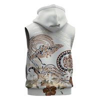 Polynesian Manta Ray Sleeveless Hoodie Beige Floral Turtle Tattoo LT9 - Polynesian Pride