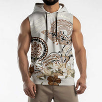 Polynesian Manta Ray Sleeveless Hoodie Beige Floral Turtle Tattoo LT9 - Polynesian Pride