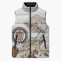 Polynesian Manta Ray Sleeveless Puffer Jacket Beige Floral Turtle Tattoo LT9 Unisex Beige - Polynesian Pride