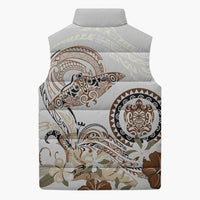 Polynesian Manta Ray Sleeveless Puffer Jacket Beige Floral Turtle Tattoo LT9 - Polynesian Pride