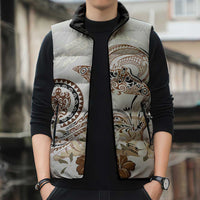 Polynesian Manta Ray Sleeveless Puffer Jacket Beige Floral Turtle Tattoo LT9 - Polynesian Pride