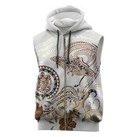 Polynesian Manta Ray Sleeveless Zip Hoodie Beige Floral Turtle Tattoo LT9 Beige - Polynesian Pride