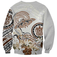 Polynesian Manta Ray Sweatshirt Beige Floral Turtle Tattoo LT9 - Polynesian Pride