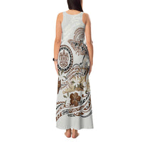 Polynesian Manta Ray Tank Maxi Dress Beige Floral Turtle Tattoo - Polynesian Pride