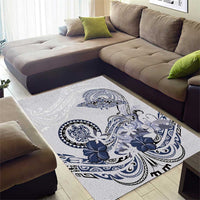 Polynesian Manta Ray Area Rug Blue Floral Turtle Tattoo - Polynesian Pride