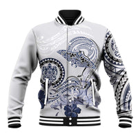 Polynesian Manta Ray Baseball Jacket Blue Floral Turtle Tattoo LT9 Unisex Blue - Polynesian Pride