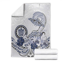 Polynesian Manta Ray Blanket Blue Floral Turtle Tattoo - Polynesian Pride
