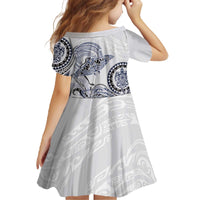 Polynesian Manta Ray Family Matching Off The Shoulder Long Sleeve Dress and Hawaiian Shirt Blue Floral Turtle Tattoo - Polynesian Pride