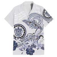 Polynesian Manta Ray Family Matching Puletasi and Hawaiian Shirt Blue Floral Turtle Tattoo LT9 Dad's Shirt - Short Sleeve Blue - Polynesian Pride