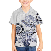Polynesian Manta Ray Family Matching Puletasi and Hawaiian Shirt Blue Floral Turtle Tattoo LT9 Son's Shirt Blue - Polynesian Pride