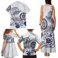 Polynesian Manta Ray Family Matching Tank Maxi Dress and Hawaiian Shirt Blue Floral Turtle Tattoo - Polynesian Pride