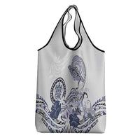 Polynesian Manta Ray Grocery Bag Blue Floral Turtle Tattoo - Polynesian Pride