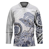 Polynesian Manta Ray Hockey Jersey Blue Floral Turtle Tattoo LT9 Unisex Blue - Polynesian Pride