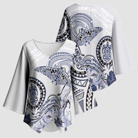 Polynesian Manta Ray Kimono Sleeve Blouse Blue Floral Turtle Tattoo LT9 - Polynesian Pride