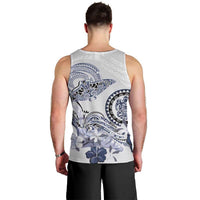 Polynesian Manta Ray Men Tank Top Blue Floral Turtle Tattoo - Polynesian Pride