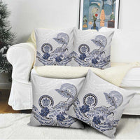 Polynesian Manta Ray Pillow Cover Blue Floral Turtle Tattoo - Polynesian Pride