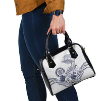 Polynesian Manta Ray Shoulder Handbag Blue Floral Turtle Tattoo - Polynesian Pride