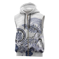 Polynesian Manta Ray Sleeveless Zip Hoodie Blue Floral Turtle Tattoo - Polynesian Pride