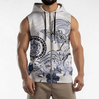 Polynesian Manta Ray Sleeveless Zip Hoodie Blue Floral Turtle Tattoo - Polynesian Pride