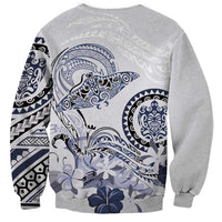 Polynesian Manta Ray Sweatshirt Blue Floral Turtle Tattoo LT9 - Polynesian Pride