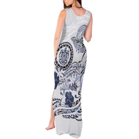 Polynesian Manta Ray Tank Maxi Dress Blue Floral Turtle Tattoo - Polynesian Pride