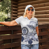 Polynesian Manta Ray Women Polo Shirt Blue Floral Turtle Tattoo - Polynesian Pride