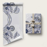 Polynesian Manta Ray Wrapping Paper Blue Floral Turtle Tattoo LT9 58" × 23" Blue - Polynesian Pride