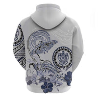Polynesian Manta Ray Zip Hoodie Blue Floral Turtle Tattoo - Polynesian Pride