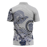 Polynesian Manta Ray Zipper Polo Shirt Blue Floral Turtle Tattoo LT9 - Polynesian Pride
