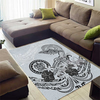 Polynesian Manta Ray Area Rug Gray Floral Turtle Tattoo - Polynesian Pride