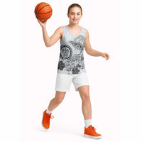Polynesian Manta Ray Basketball Jersey Gray Floral Turtle Tattoo LT9 - Polynesian Pride