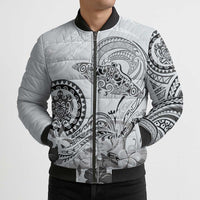 Polynesian Manta Ray Bomber Puffer Jacket Gray Floral Turtle Tattoo LT9 - Polynesian Pride