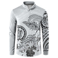 Polynesian Manta Ray Button Sweatshirt Gray Floral Turtle Tattoo LT9 Gray - Polynesian Pride