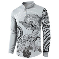 Polynesian Manta Ray Button Sweatshirt Gray Floral Turtle Tattoo LT9 - Polynesian Pride