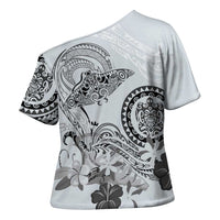 Polynesian Manta Ray Cross Shoulder Shirt Gray Floral Turtle Tattoo LT9 - Polynesian Pride