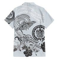 Polynesian Manta Ray Family Matching Long Sleeve Bodycon Dress and Hawaiian Shirt Gray Floral Turtle Tattoo - Polynesian Pride